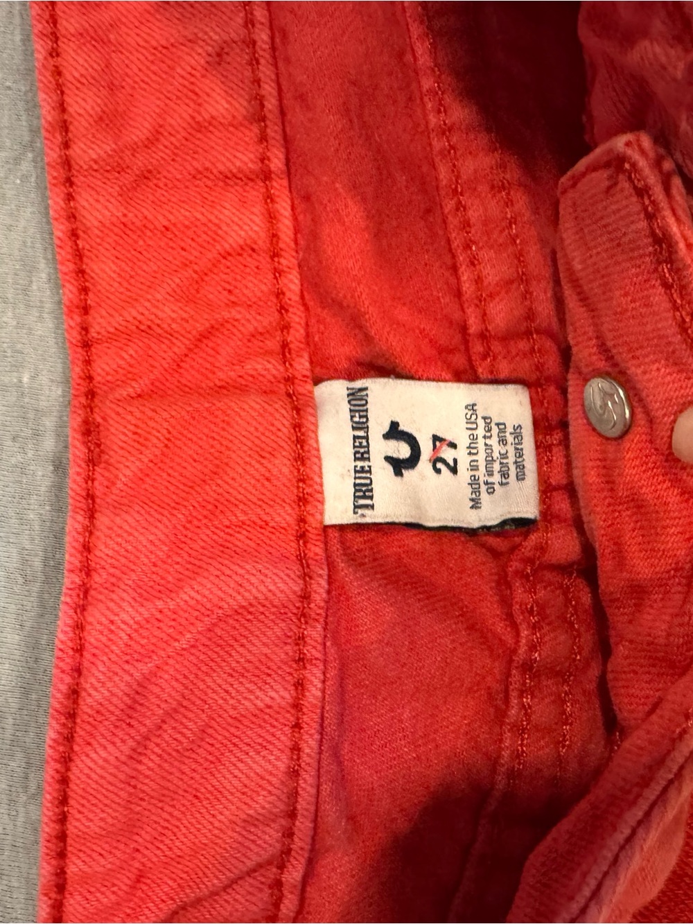 True Religion Red Frayed Hem Jean Cutoff Shorts - Picture 3 of 4